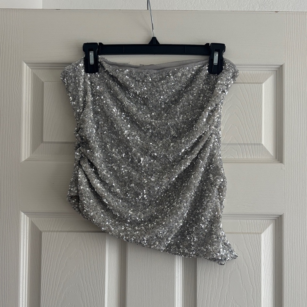 Zara Silver Sequin Top